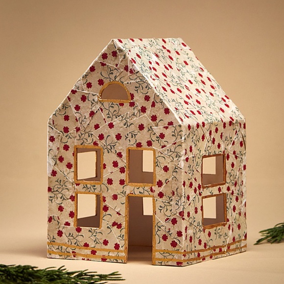 Christmas village papier-mâché 3 cardboard houses set NEW - Picture 12 of 12